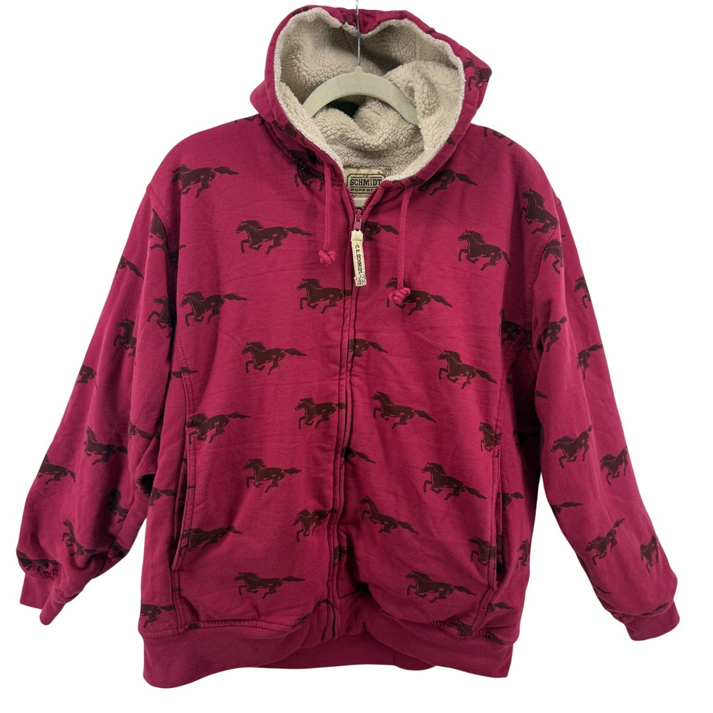 C.E. Schmidt Workwear Fit for Her Sherpa Lined Zip Up Hoodie XL Horse Print Vtg
